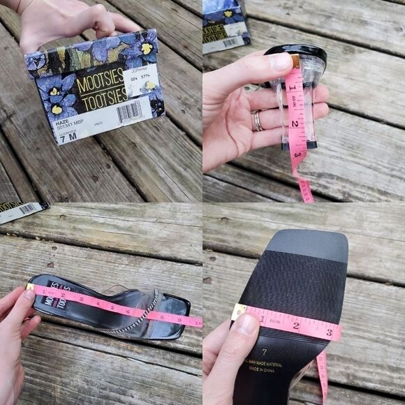 Vintage 90s Y2K Lucite Rhinestone Rachel Green Square Toe Chunky Heel Sandals - Picture 3 of 9